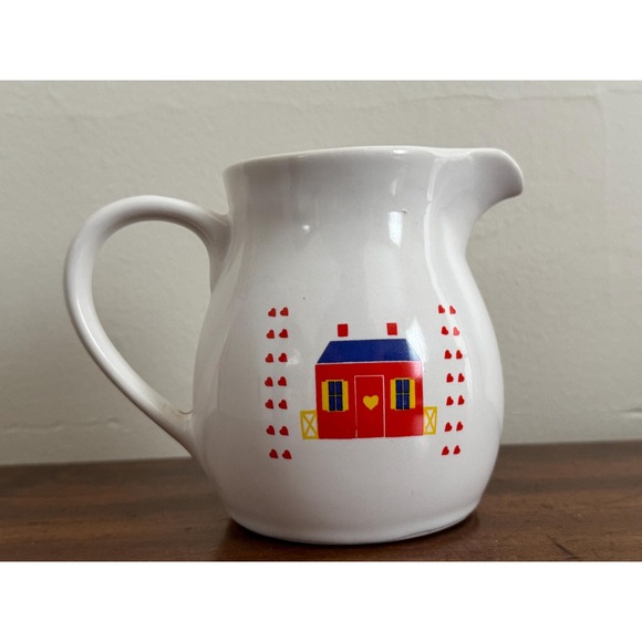 Other - Vintage 1980s Country Farmhouse Style Pitcher with House and Hearts Motif